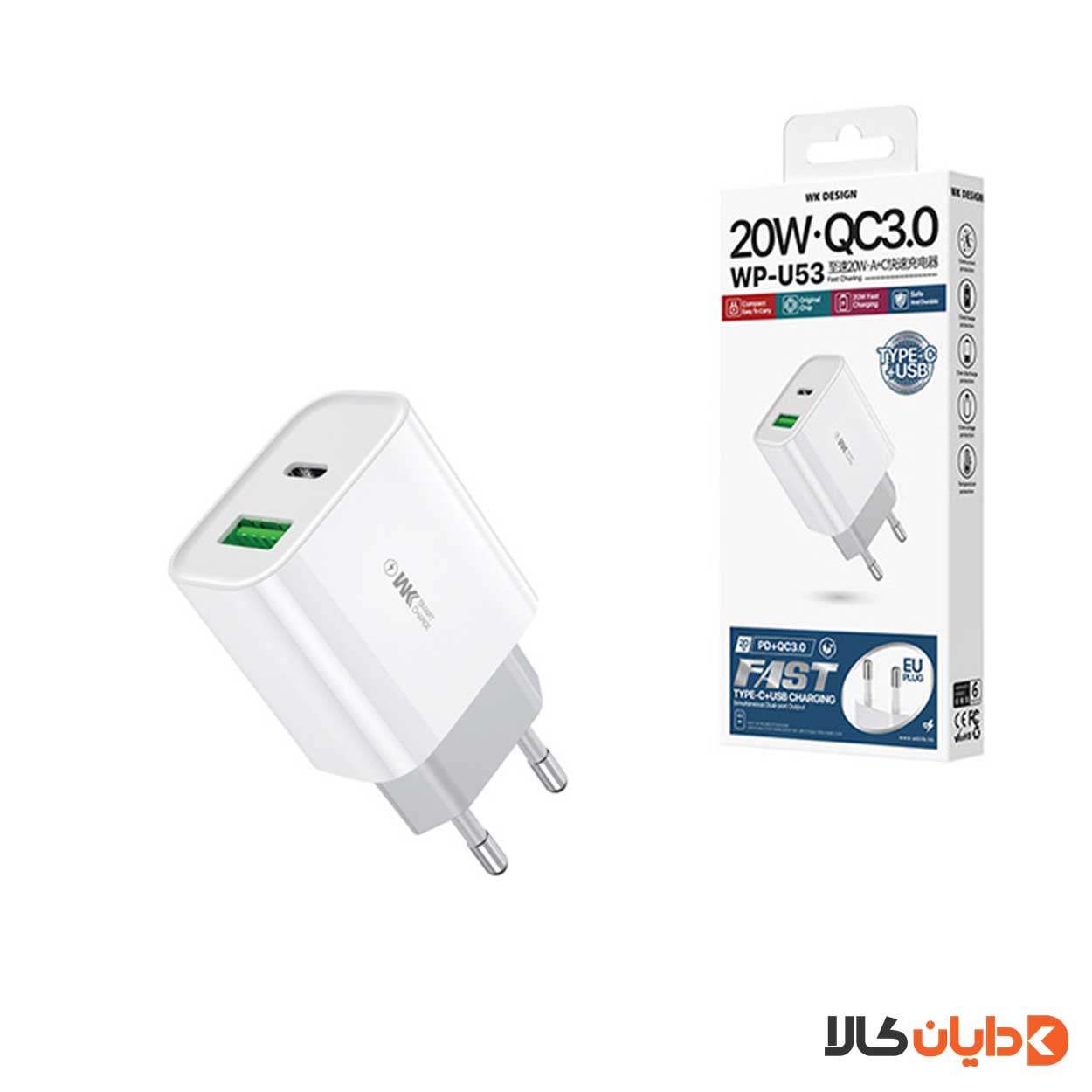 آداپتور دو پین 20W دبلیو کی WK مدل WP-U53